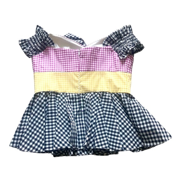 Caroline Constas Artemis Bustier Multi Colored Gingham 100% Cotton Boning Medium - Picture 3 of 5